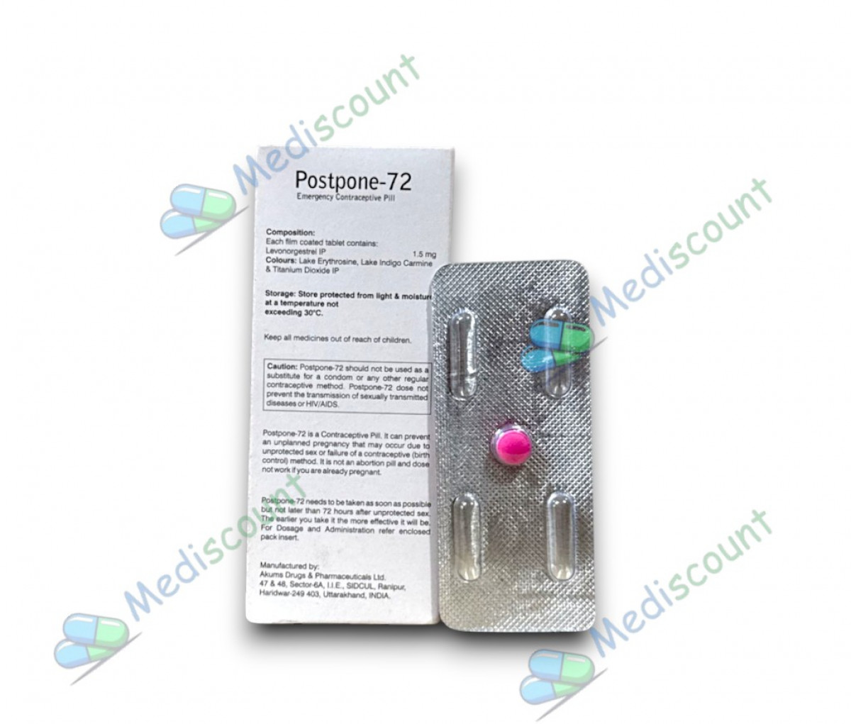 Postpone 72 tablet emergency contraceptive pill online at Mediscount