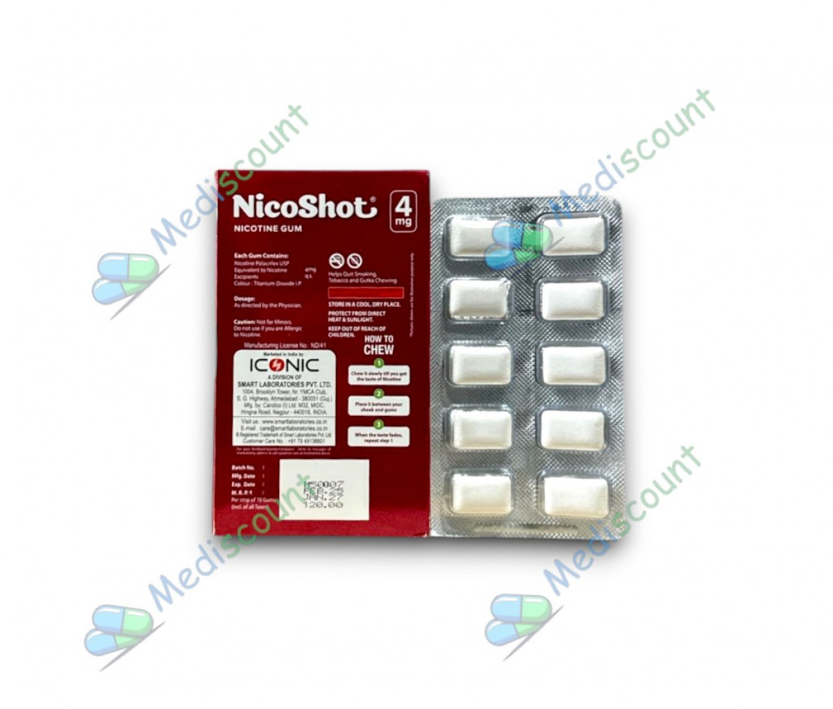 Nicoshot gum 4mg nicotine replacement therapy online at Mediscount